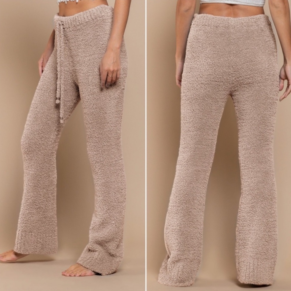 POL MOCHA TAN STRETCHY TEDDY STRAIGHT LEG LOUNGE PANTS SIZE MEDIUM NWOT - Picture 2 of 8